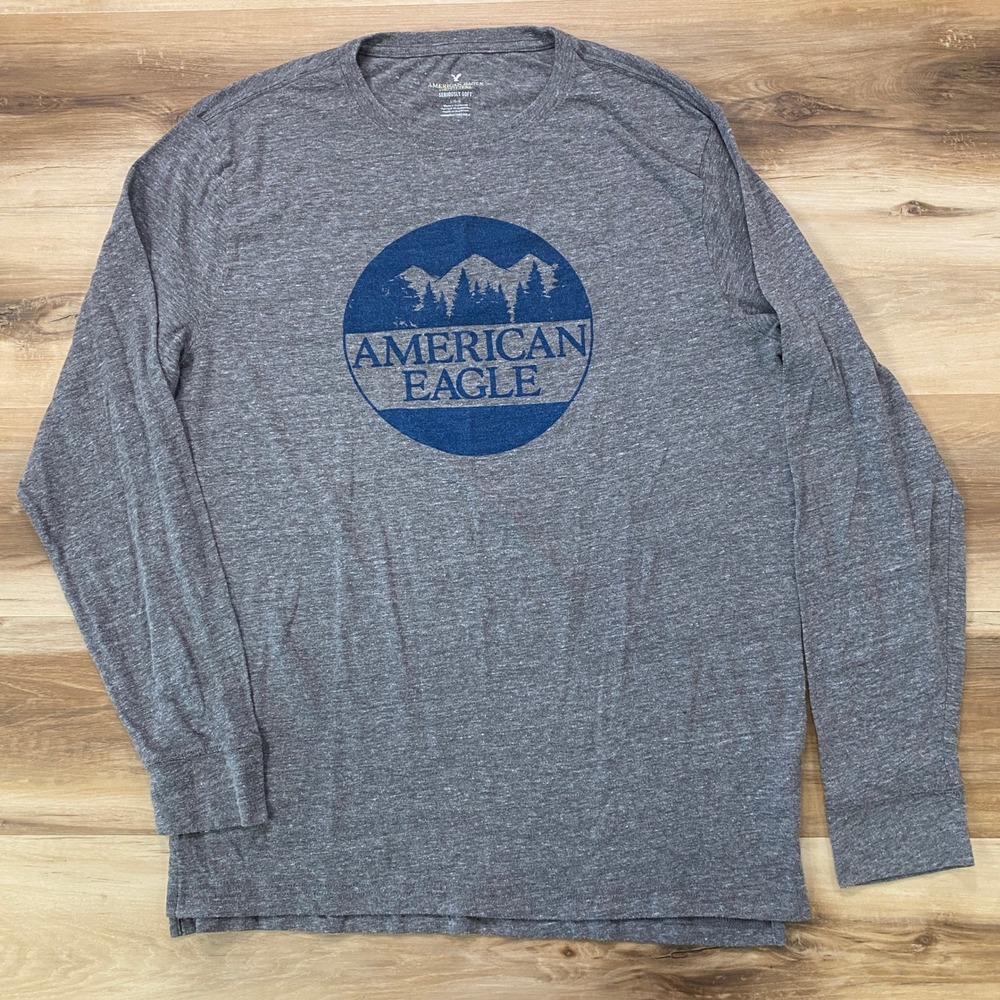American Eagle Long Sleeve Shirt L Graphic Tee Tri Blend Gray Seriously Soft